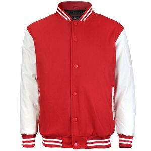Maximos Men's LMJ Snap Button Front Classic Varsity Jacket Red White